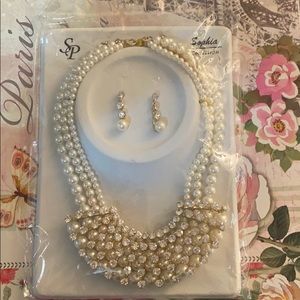 Large Pearl Statement Necklace and Drop Earing set